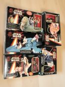 Five Hasbro Star Wars Episode I figures comprising Sith Speeder and Darth Maul,