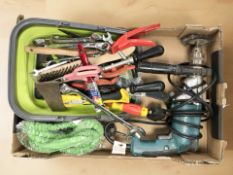 A Makita drill and assorted hand tools (one box)