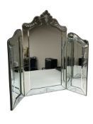 A Venetian style etched triptych mirror,