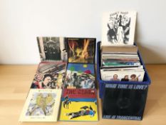 Vinyl LP records including The Beatles, Echo and the Bunnymen, The Clash, Elvis Presley,