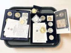 A collection of gold-plated commemorative coins and tokens, Royal Family,