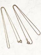 Two 9ct gold necklaces, one with replacement gold-plated clasp CONDITION REPORT: 5.