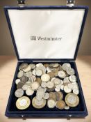 A collection of coins, some silver content including George V florins,