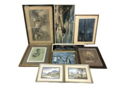A group of pictures and prints including religious examples, 19th century engraving,