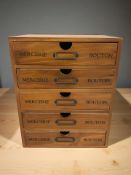 A reproduction French haberdashery chest, height 31 cm.