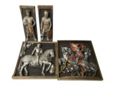 Four Marcus Designs ceramic plaques depicting knights,