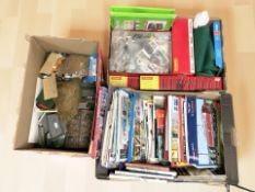A group of model railway items including building kits, Hornby track extensions,