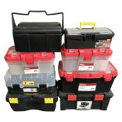 Eight plastic toolboxes. CONDITION REPORT: No contents.