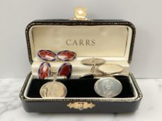 A pair of silver gilt and enamel cuff links, Birmingham marks,