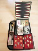 A games box together with a Meerschaum pipe, a further Briar pipe by Duncan in box,