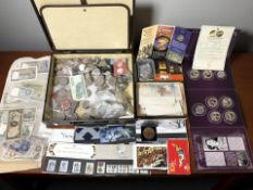 A collection of coins including various British crowns and commemorative issues, pre-decimal,