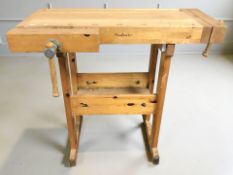 A Woodworker pine work bench, width 94 cm.