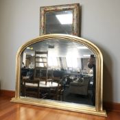 A John Lewis gilt over mantel mirror, width 99 cm, and a further rectangular floral framed mirror.
