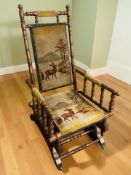 A turned beech rocking chair.