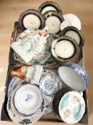 A group of Victorian Staffordshire figures, various plates and bowls including Dresden, etc.