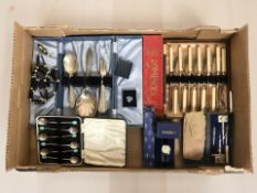 A group of cutlery sets, lady's Sekonda wristwatch in box, drawing instruments, costume necklace,