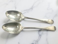 Two late 18th / early 19th century silver table spoons. CONDITION REPORT: 102.