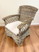 A wicker armchair.