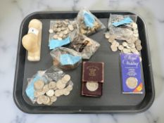 Assorted British pre-decimal coins, some silver content including pre-1947 shillings and 3d pieces,