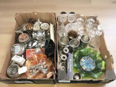 Assorted EPNS and stainless steel items, carnival glass dishes, drinking glasses, decanter,
