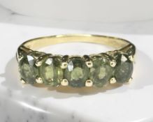 A 9ct gold five stone green tourmaline ring, size N CONDITION REPORT: 1.
