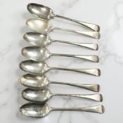 Eight George III silver dessert spoons, circa 1800. CONDITION REPORT: 283.