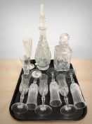 A set of six champagne flutes, two decanters, etc.