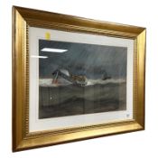 James A Charlton : Lifeboat at rescue, colour chalk, 40 cm x 29 cm.