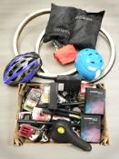 Cycling equipment including helmets, air pumps, saddle, various tools, LED lights, etc.