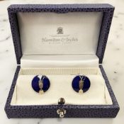 A pair of silver and enamel cuff links, Hamilton & Inches, London 2011, boxed.