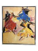 Continental School : Flamenco dancers, oil on canvas, indistinctly signed, 80 cm x 70 cm.