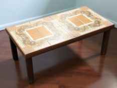 A teak tile top coffee table, 81 cm x 42 cm x 33 cm.