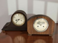 An Art Deco Bentima eight day mantel clock and a further mahogany Napoleon hat mantel clock.