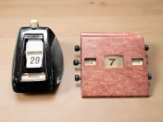 Two Art Deco Bakelite desk calendars, the larger 9 cm wide.