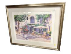 A 20th century colour print depicting a cafe, 75 cm x 55 cm.