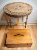 An Indian carved hardwood circular occasional table and a mahogany table box.
