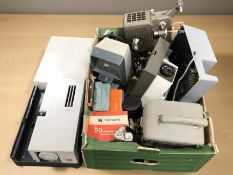 A group of vintage projectors, a Viewmaster slide viewer, etc.
