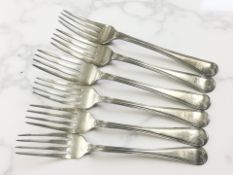 Six George III silver dessert forks, London 1814. CONDITION REPORT: 229.