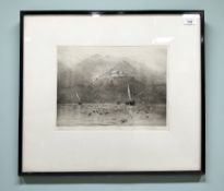 William Lionel Wyllie (1851-1931) : The Poseidon Temple, Attica, drypoint etching, signed in pencil,