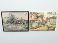 George Clement Nixon (1898-1975) : A Garden with Trees and Building Beyond, watercolour, signed,