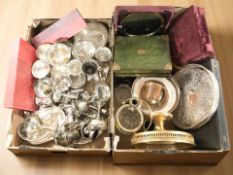 EPNS wares including various goblets, rose bowl, platters, case of fish cutlery, etc.