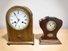 Two Edwardian mahogany mantel clocks, tallest 23 cm.