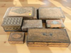 A group of decorative jewellery boxes, table boxes, including parquetry examples.