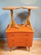 A painted inverted bow-front MDF three drawer chest, width 71 cm,