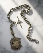 A silver Albert chain with fob CONDITION REPORT: 65g.