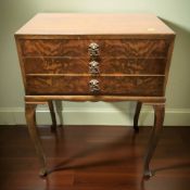 A 20th century burr walnut three drawer cutlery chest,
