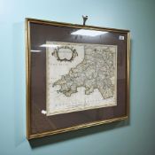 Robert Morden (British, 1650-1703): South Wales, a hand-coloured engraved map, 36 cm x 43 cm,