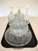 An Edinbrugh Crystal mallet decanter and stopper, together with a further decanter, a table lustre,