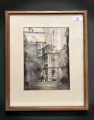 Paul Marny (French/British 1829-1914): Figures in a Continental Street with Archway, watercolour,