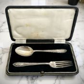 A cased silver fork and spoon, William Suckling Ltd,